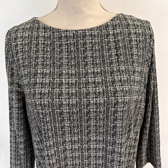 J Jill Wearever Collection Shift Dress LARGE Knit Tweed Black & White Stretch - Picture 2 of 5